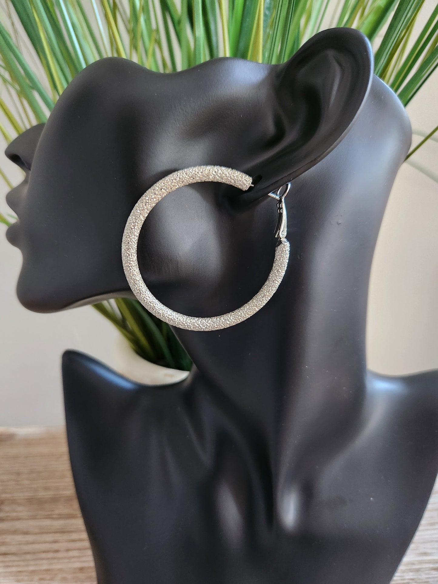 Silver Shimmery Hoop Earrings & Silver Cuff Set
