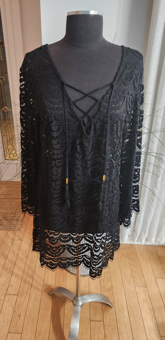 Wave Zone Black Lace Coverup Sz L
