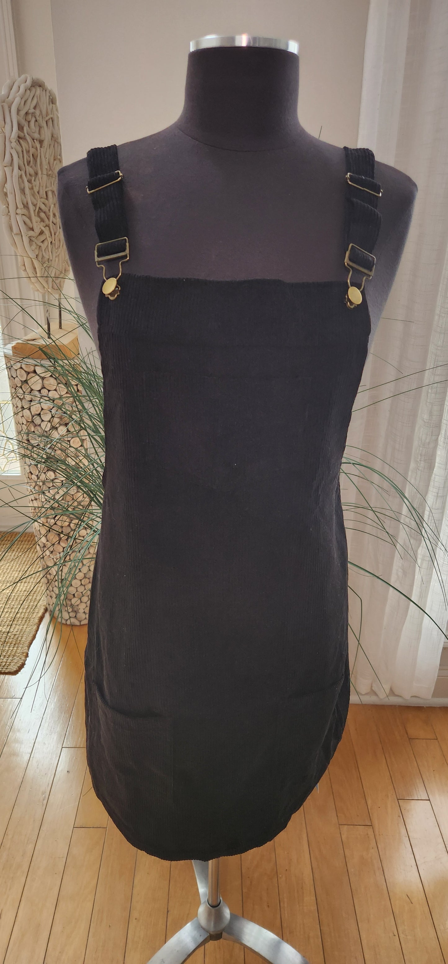 CupShe Black Corduroy Overall Dress Sz M