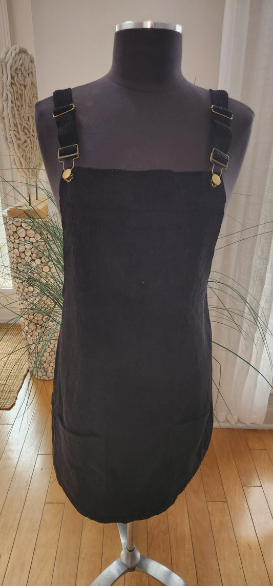CupShe Black Corduroy Overall Dress Sz M