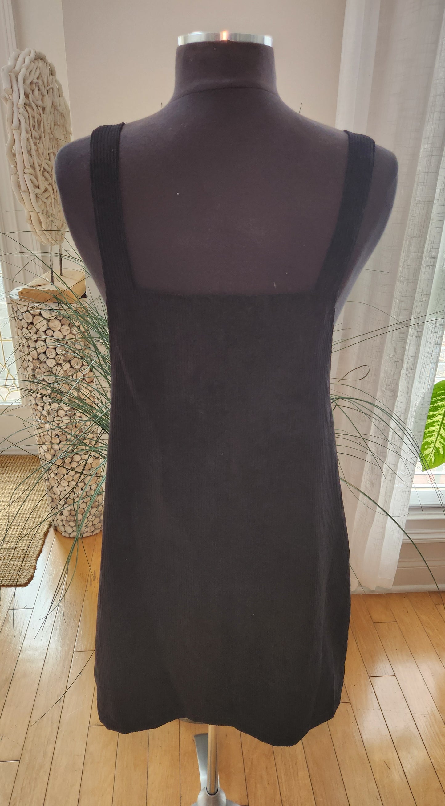 CupShe Black Corduroy Overall Dress Sz M