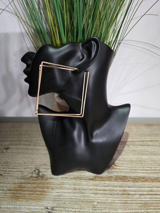 Square 3D Gold Earrings