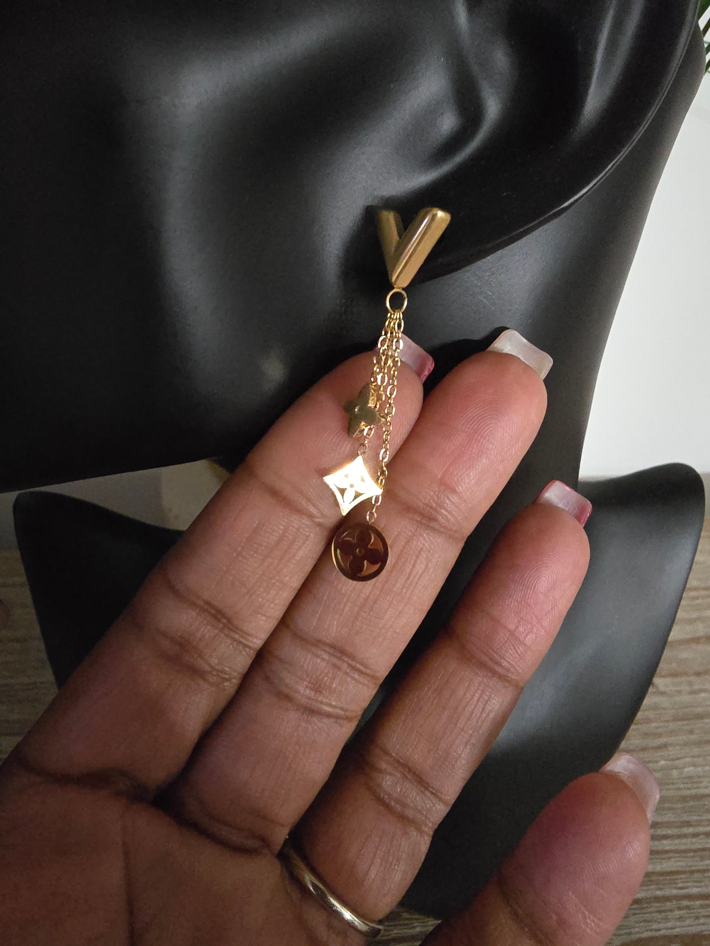 V Dangle Goldtone Stainless Steel Earrings