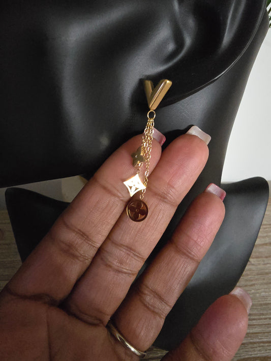 V Dangle Goldtone Stainless Steel Earrings