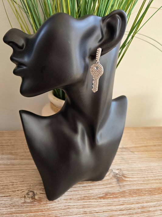 Silver Key Bling Earrings
