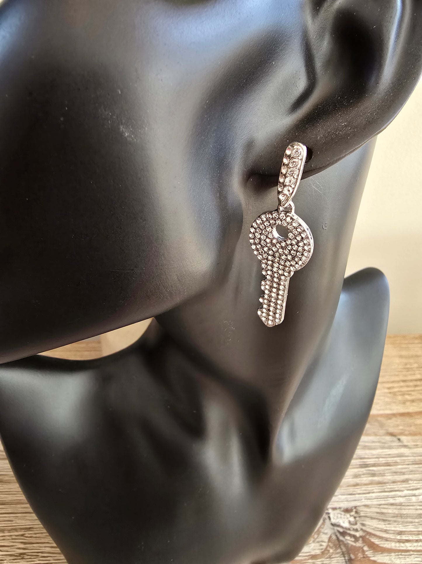 Silver Key Bling Earrings