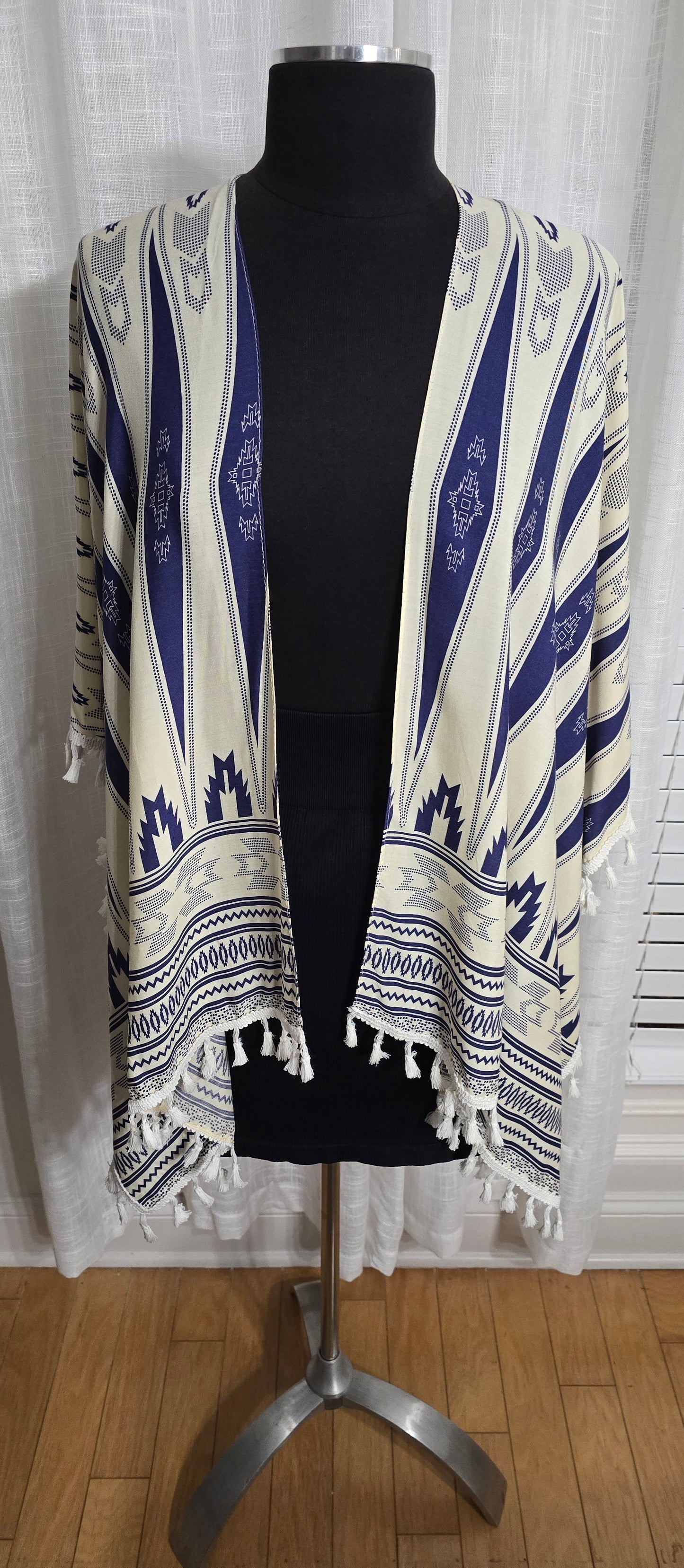 Blue & Cream Tassel Duster One Size