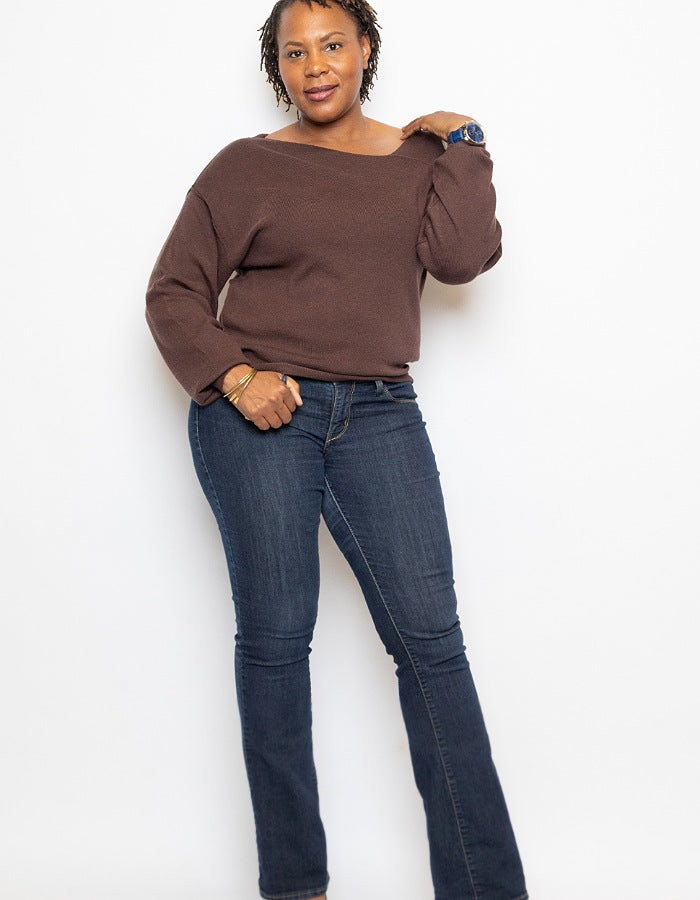 Cold Shoulder Sweater Brown