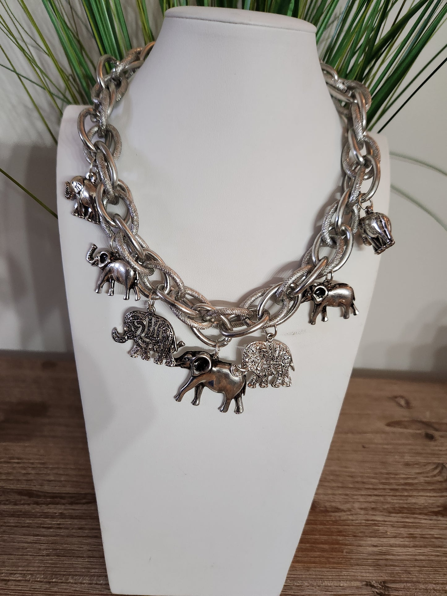 Elephant Charm Necklace Set Silver