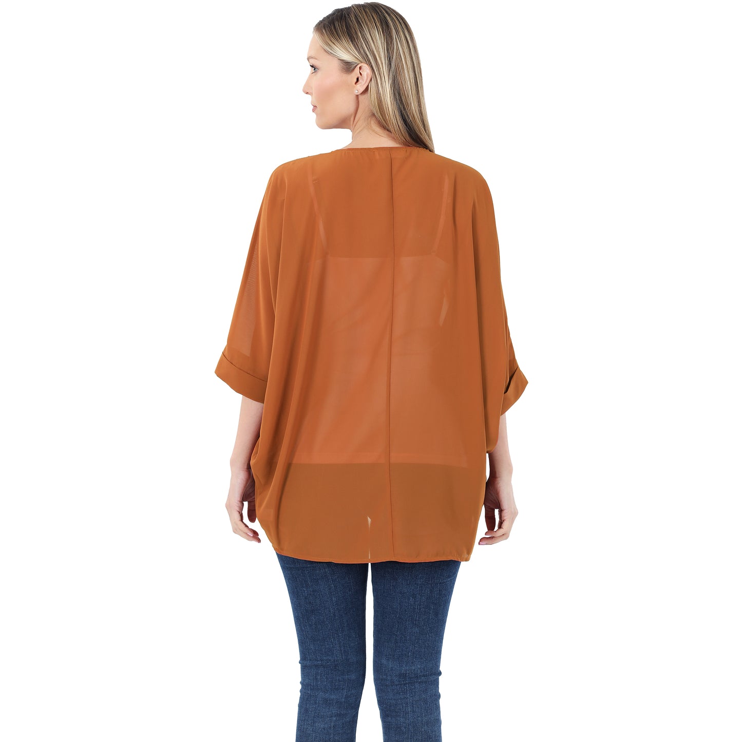 Chiffon Orange Kimono With Shoulder Pleat