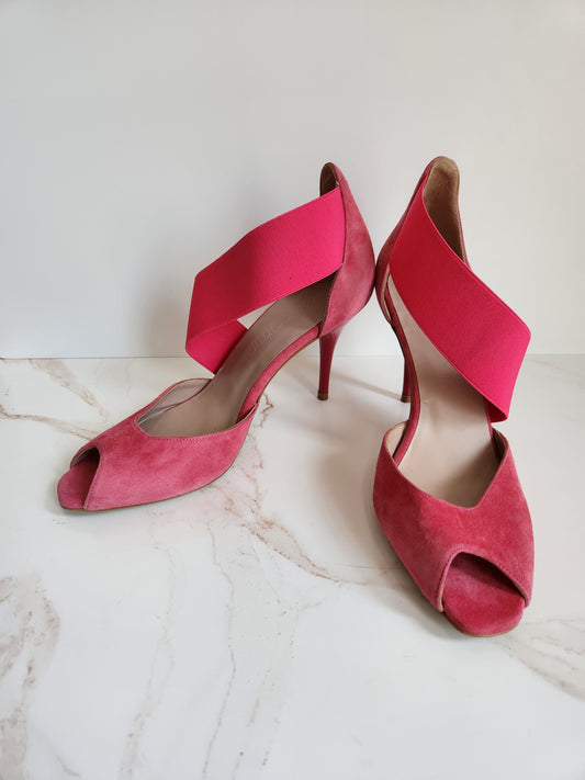 Ancarani Pink Suede Peep Toe Sz 6.5