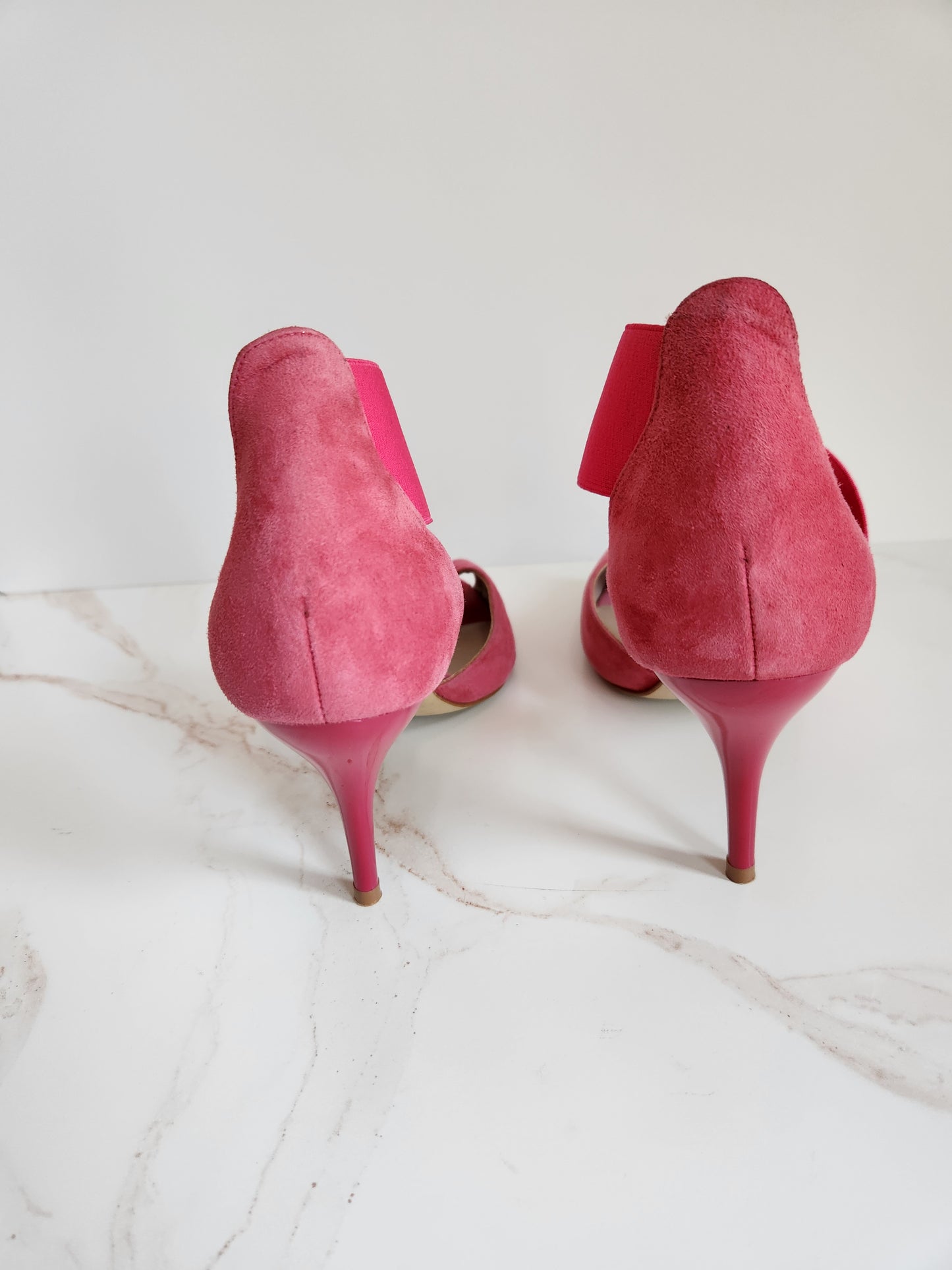 Ancarani Pink Suede Peep Toe Sz 6.5