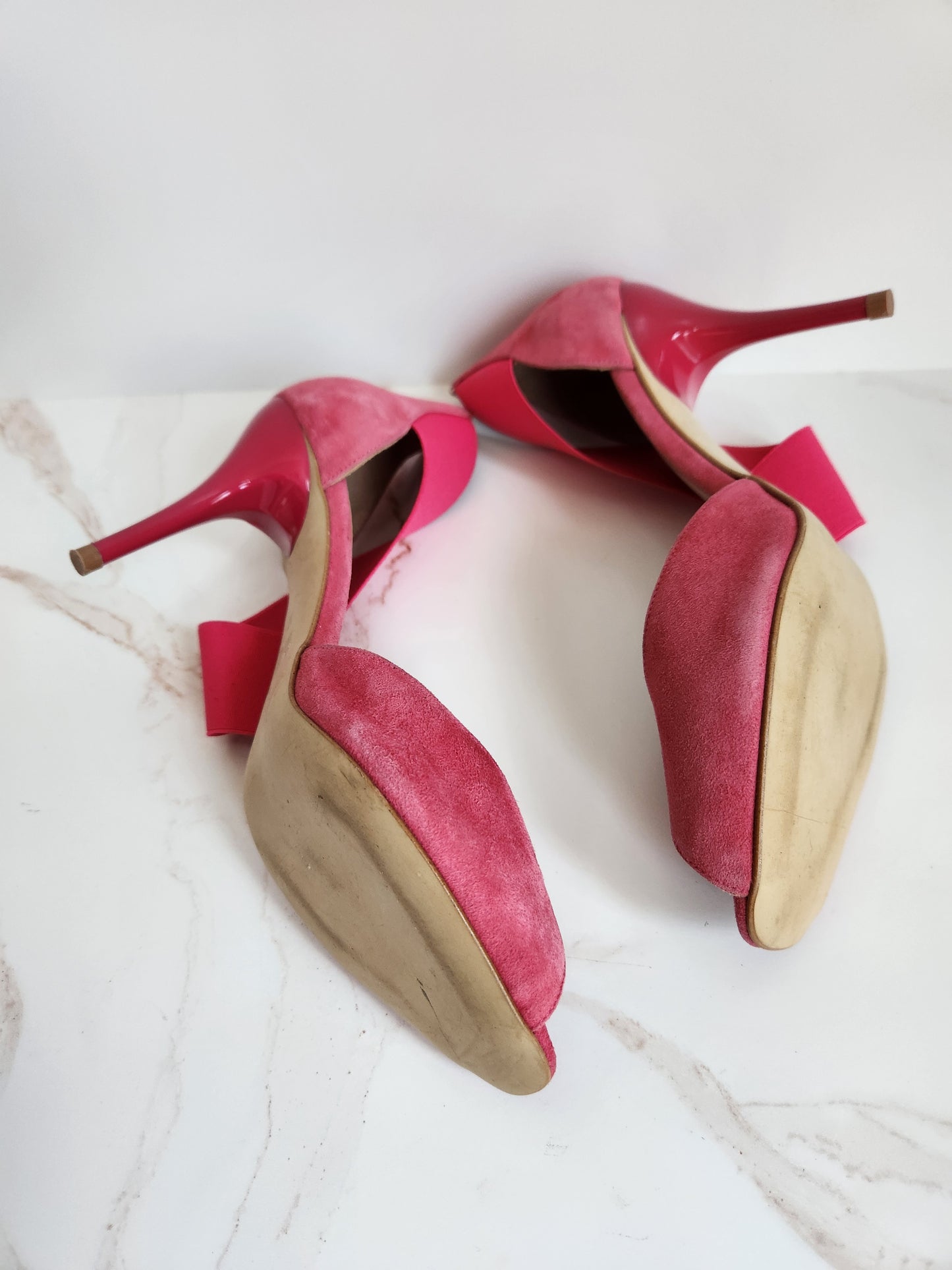 Ancarani Pink Suede Peep Toe Sz 6.5