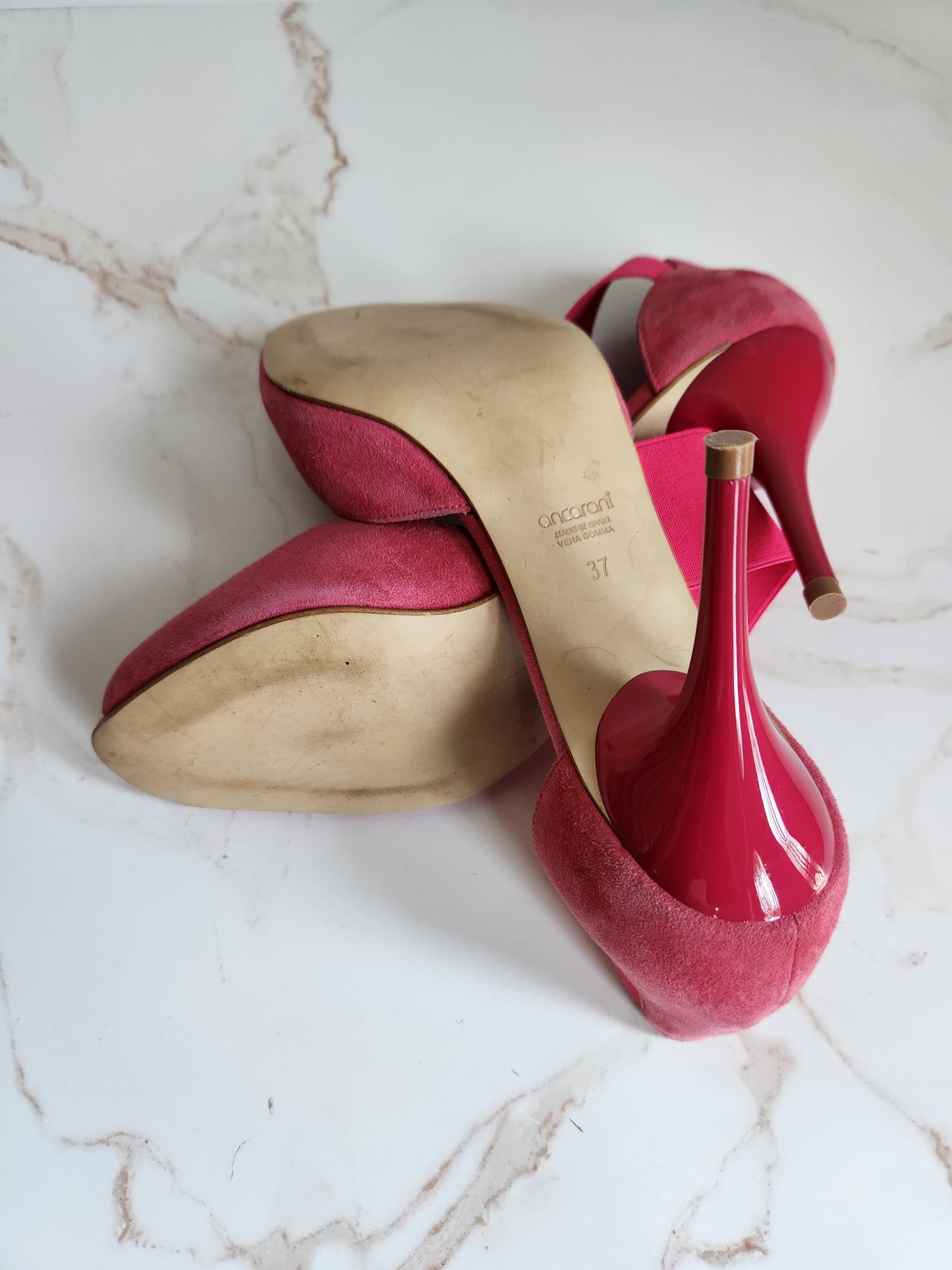 Ancarani Pink Suede Peep Toe Sz 6.5