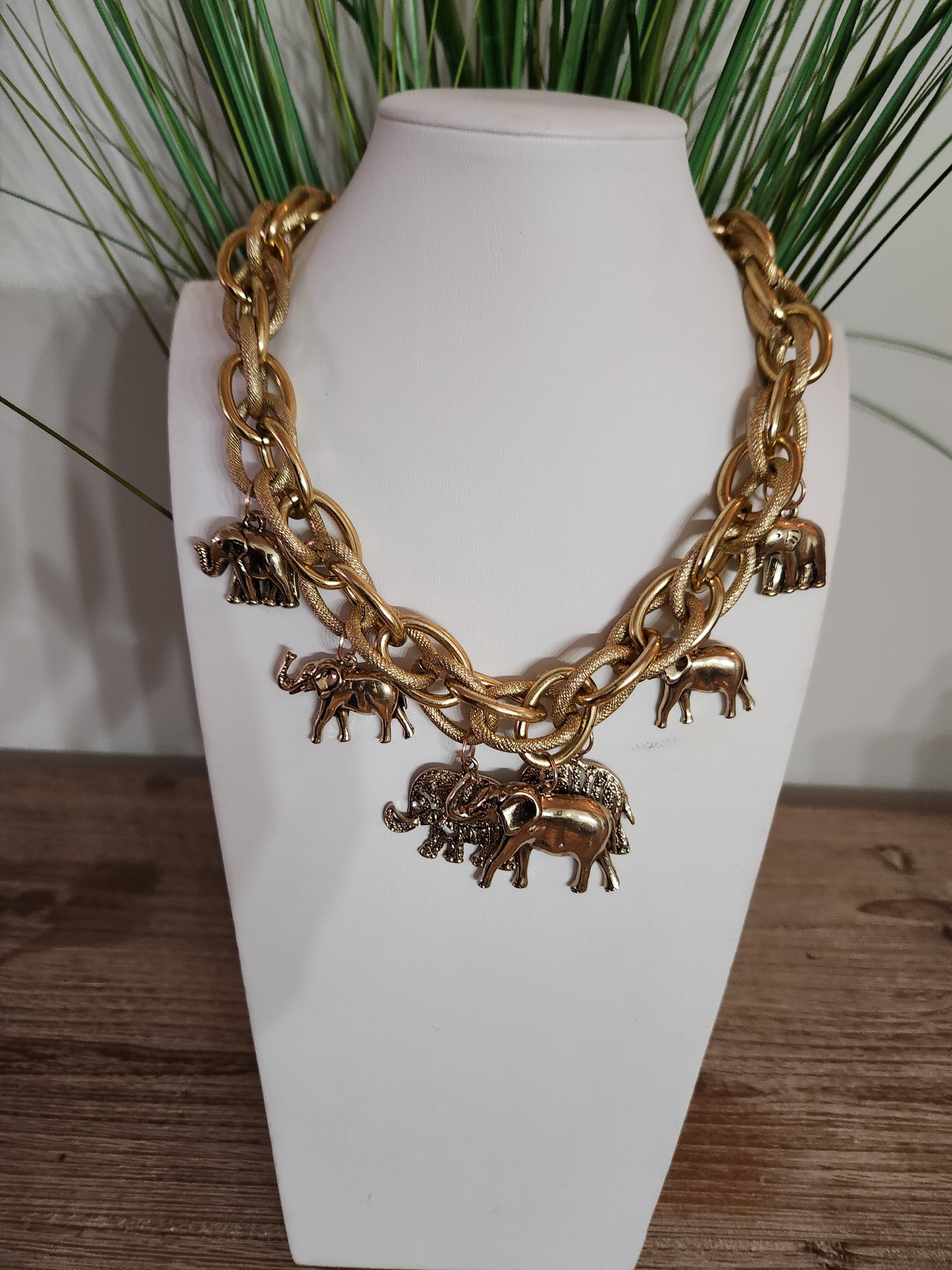 Elephant Charm Necklace Set Antique Gold
