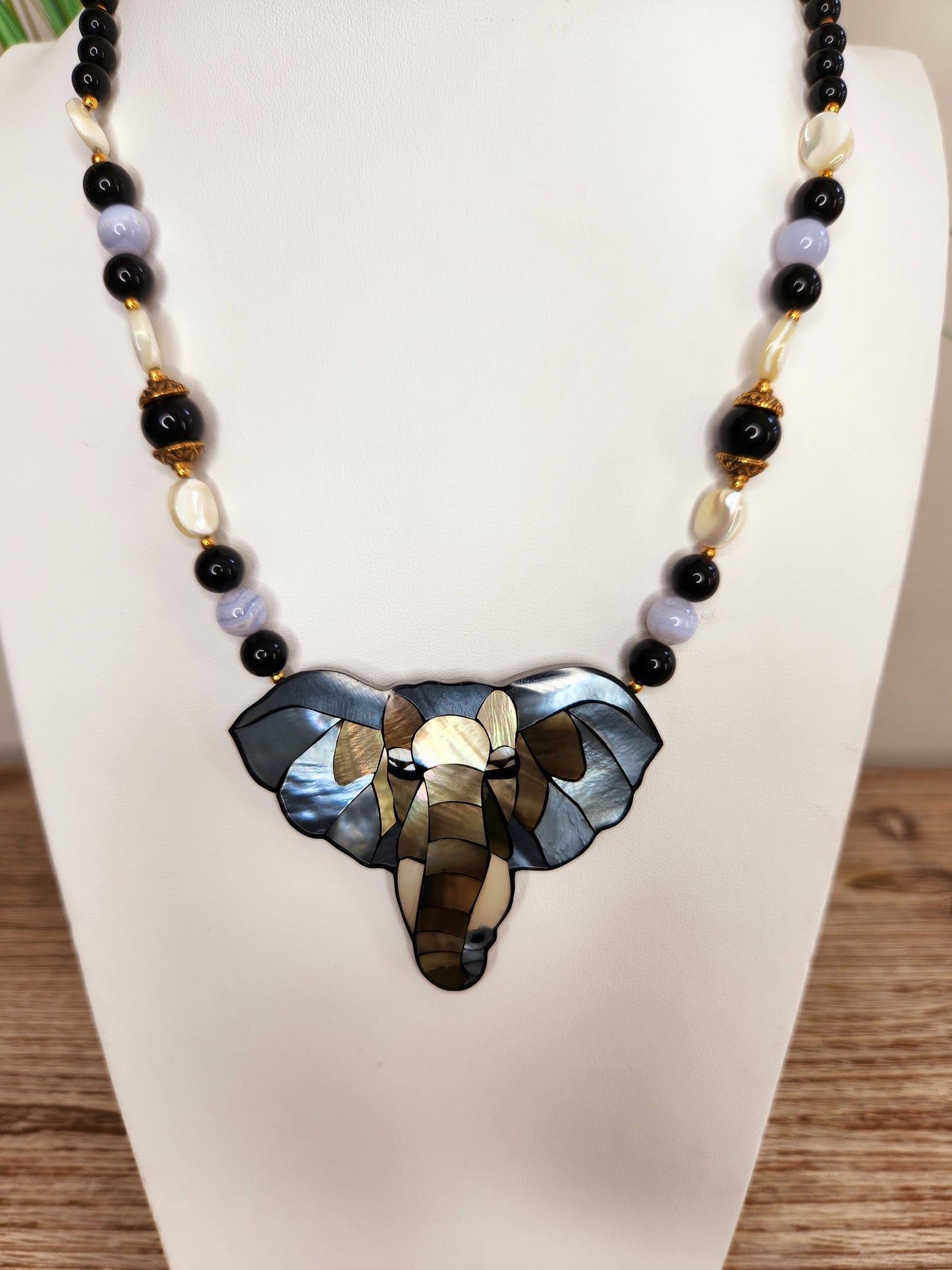 Lee Sands Mother of Pearl Inlay Elephant Necklace