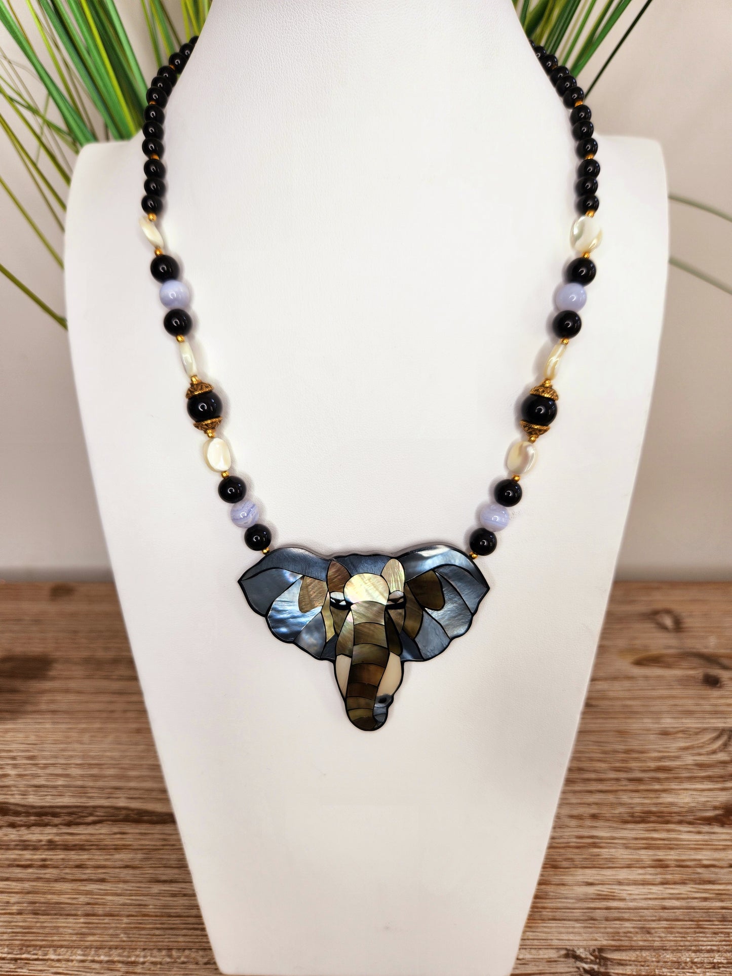 Lee Sands Mother of Pearl Inlay Elephant Necklace