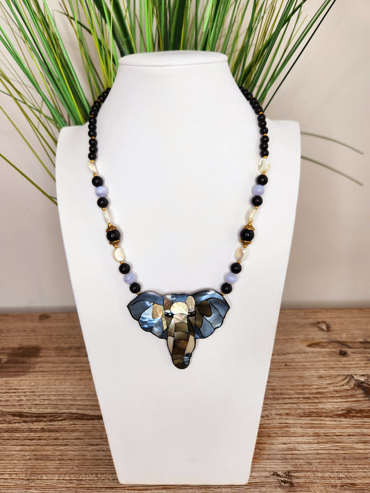 Lee Sands Mother of Pearl Inlay Elephant Necklace