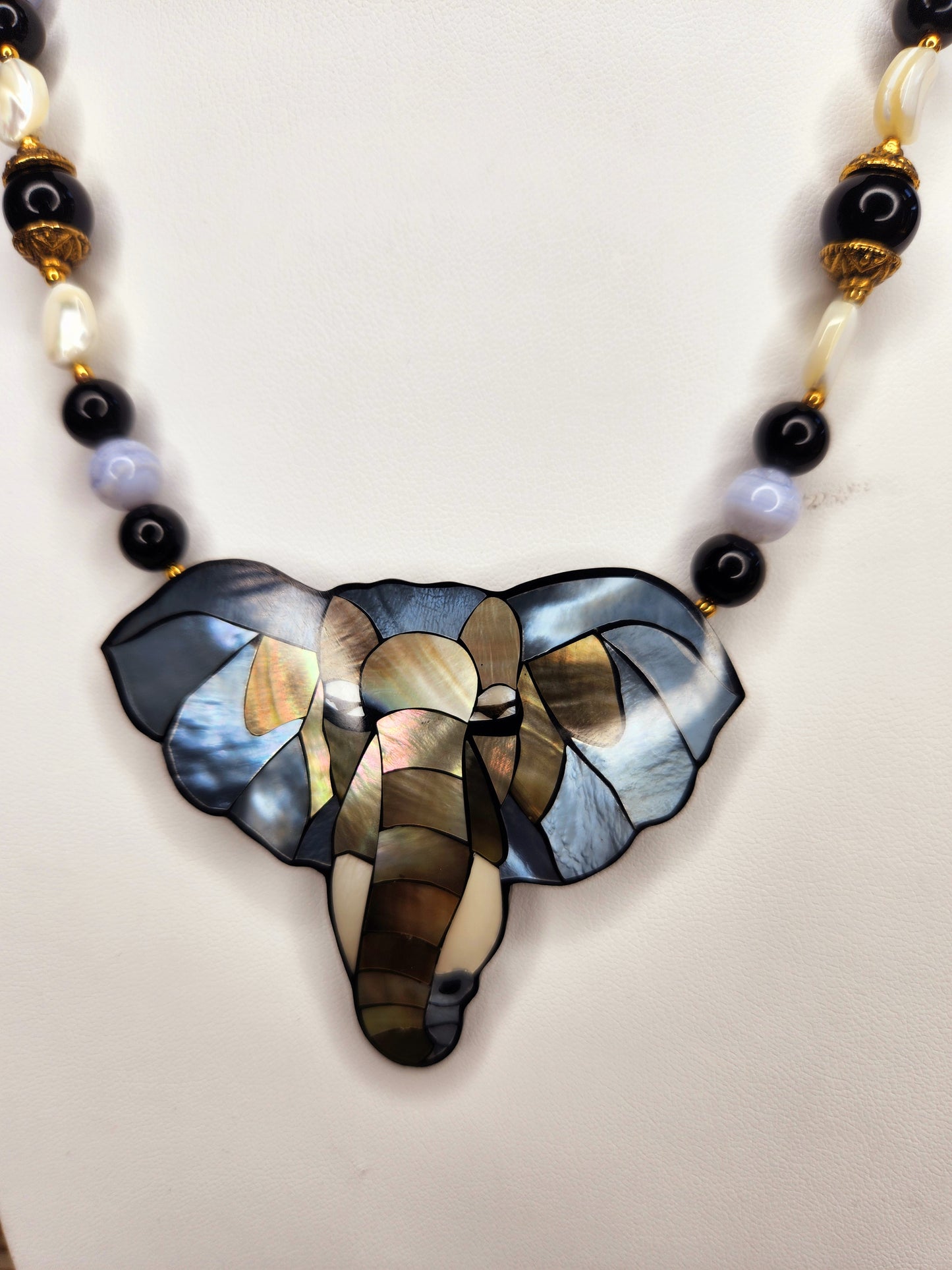 Lee Sands Mother of Pearl Inlay Elephant Necklace
