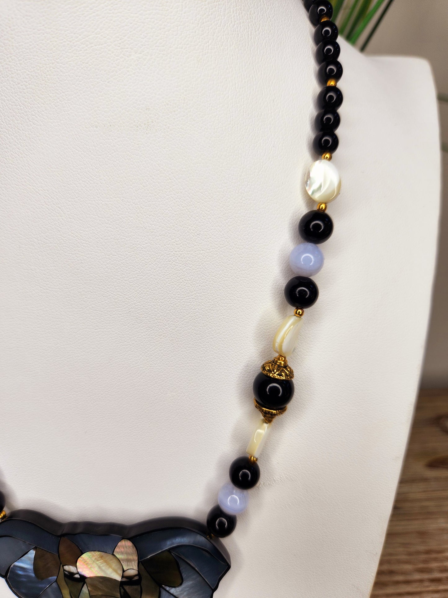 Lee Sands Mother of Pearl Inlay Elephant Necklace