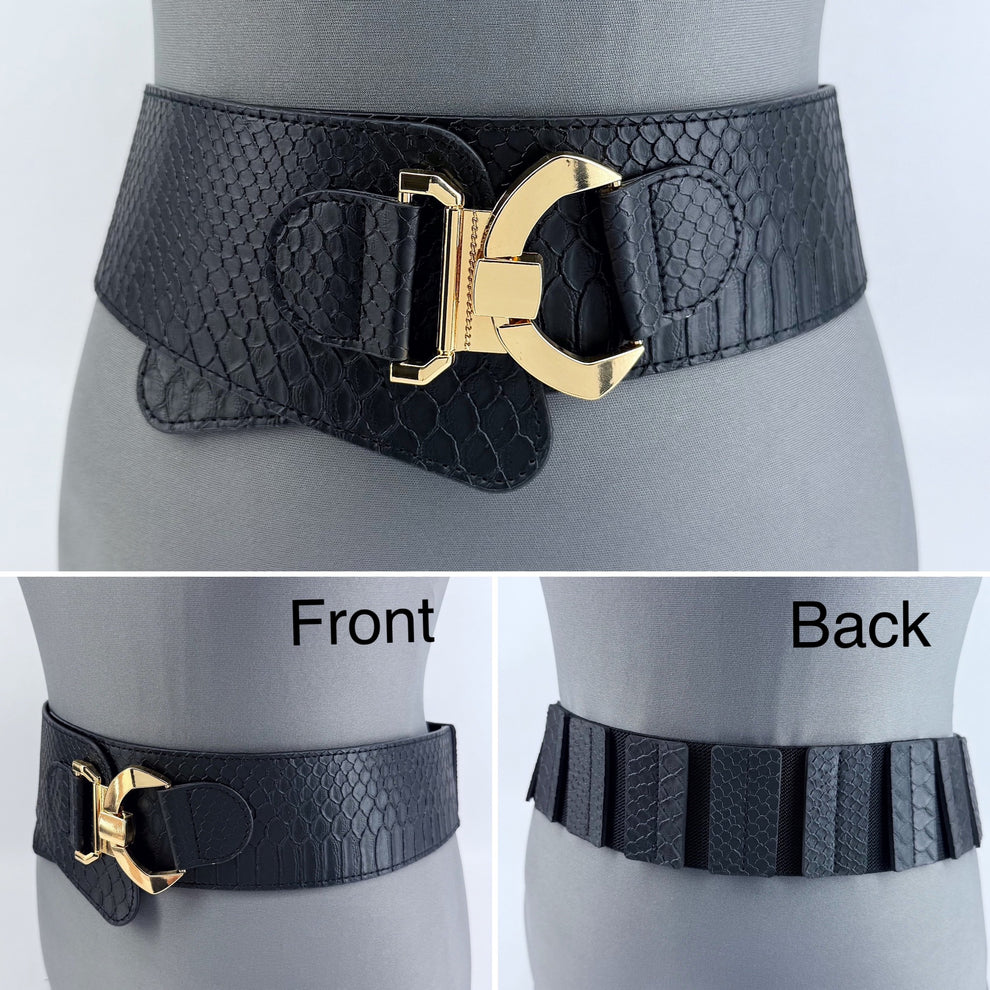 Black Faux Skin Belt Fits Sz L/XL