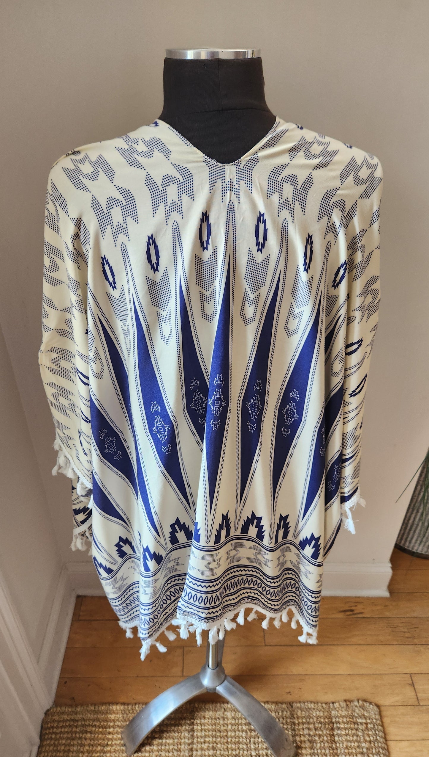 Blue & Cream Tassel Duster One Size