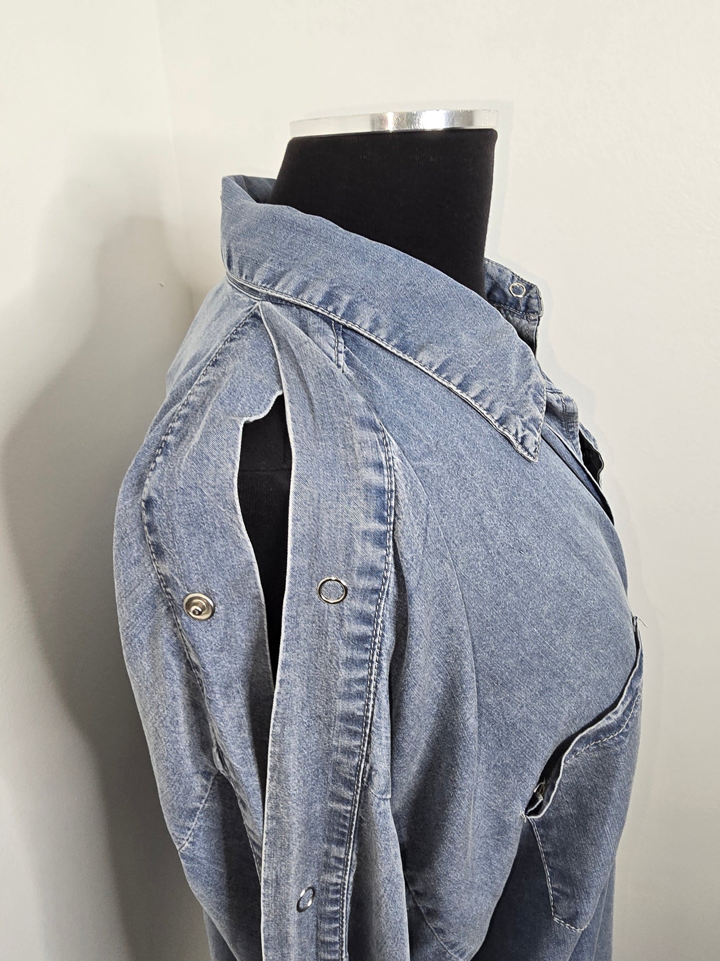 Snap Sleeve Denim Shirt Sz S (fits up to M)