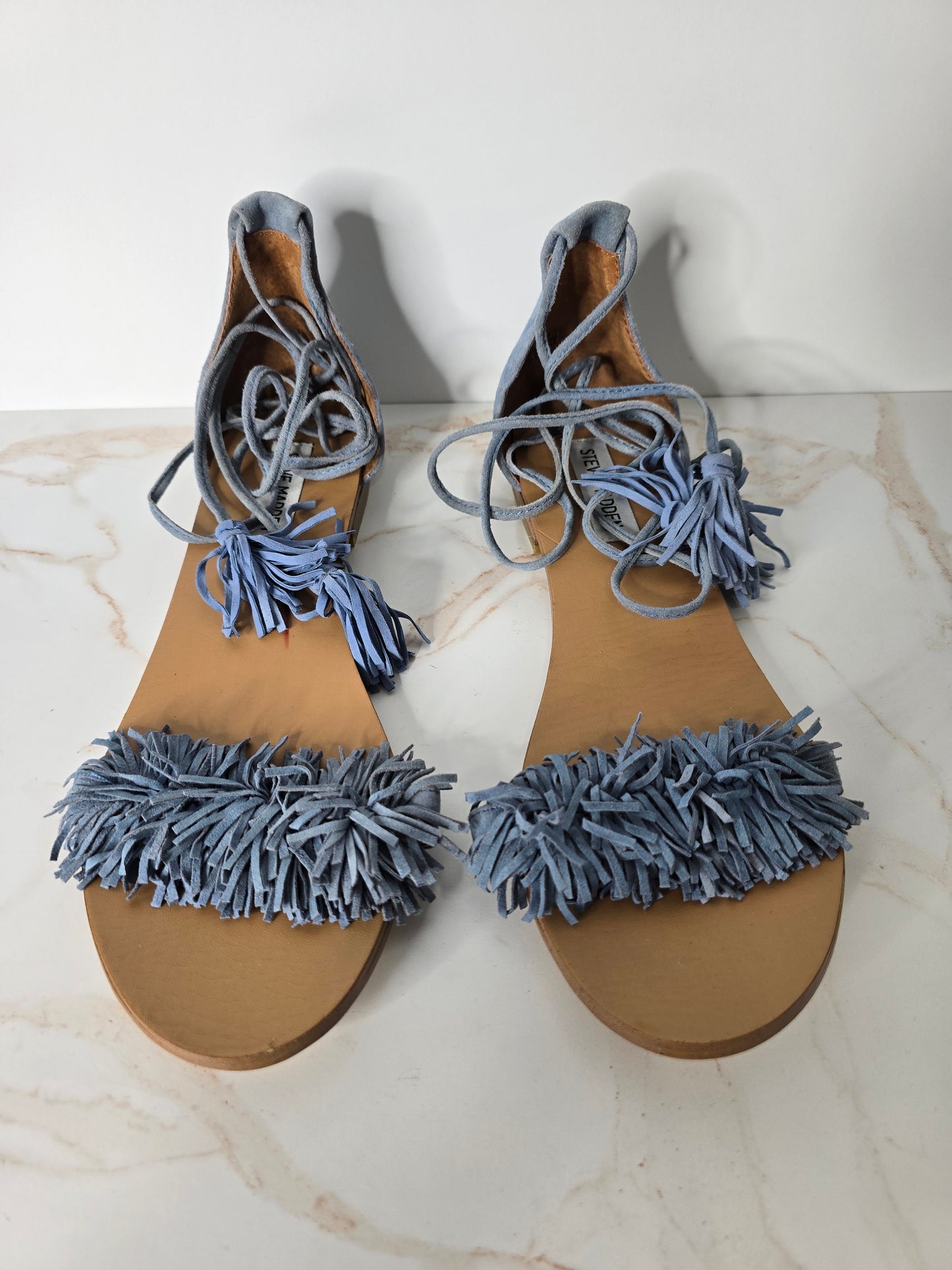Steve Madden Blue Suede Fringe Sandals Sz 10