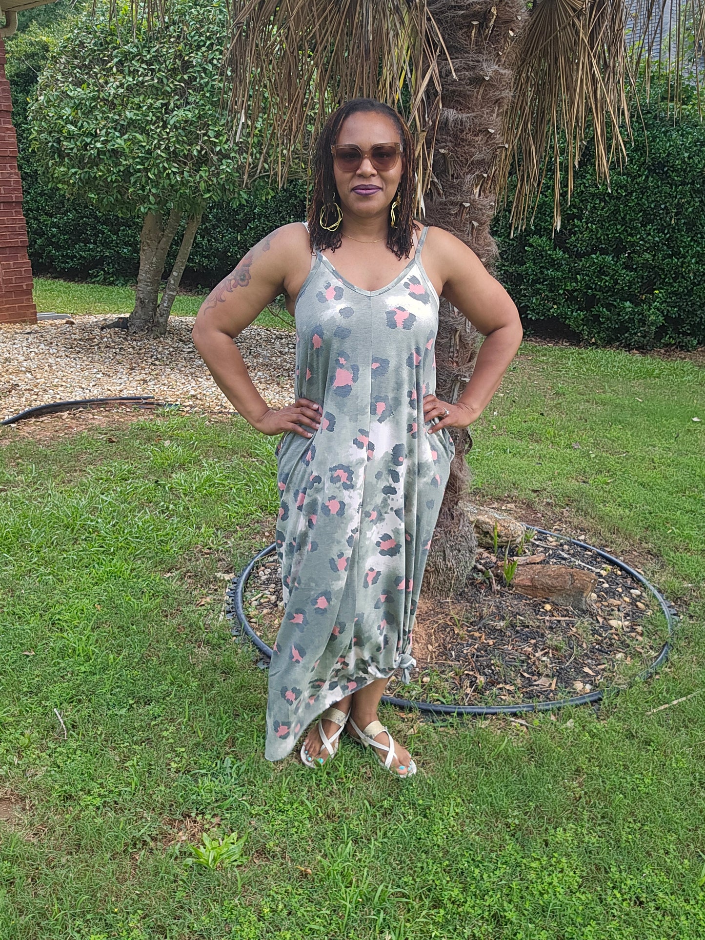 Olive Animal Print Maxi Dress