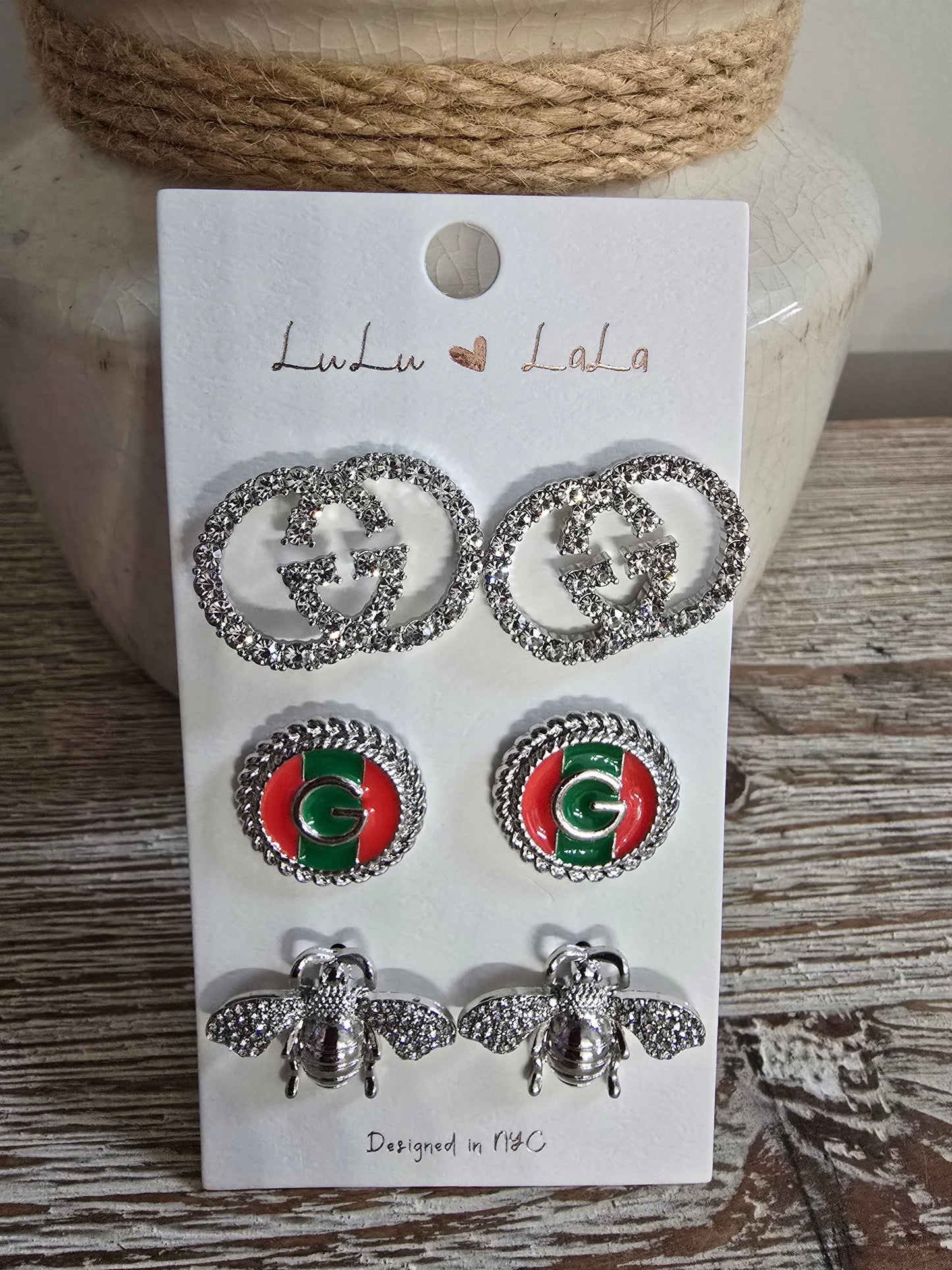 Gee & Bee Trio Silver Earrings Set