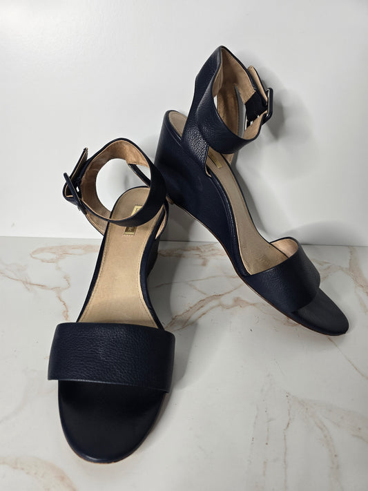 Louise et Cie Navy Leather Wedge Sandal Sz 11