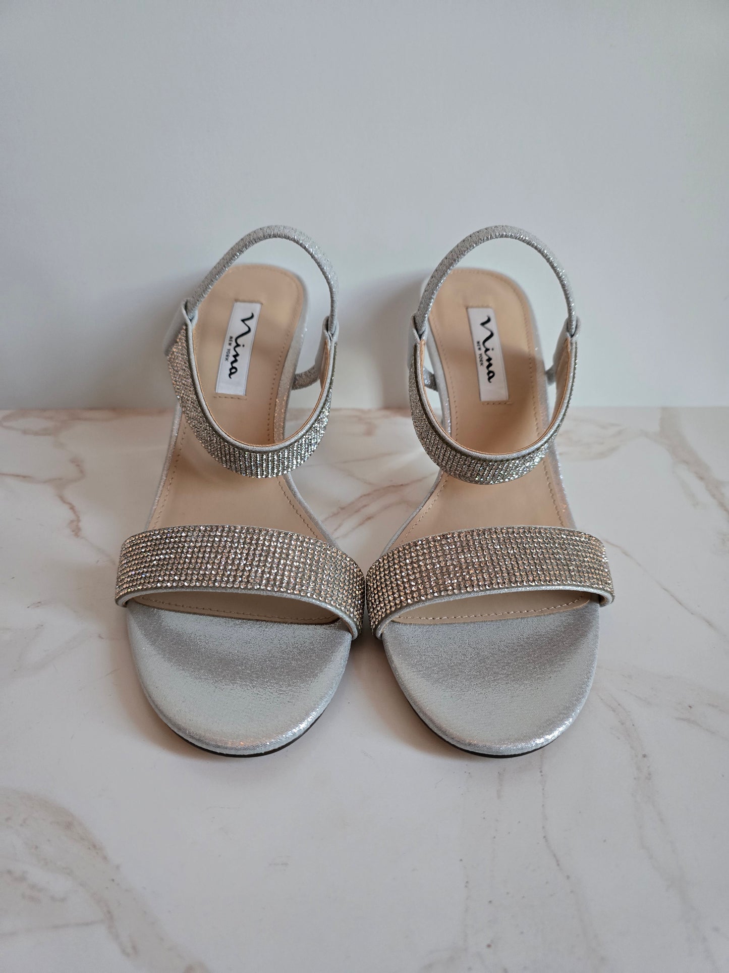 Nina Silver Bling Kitten Heels Sz 8.5M