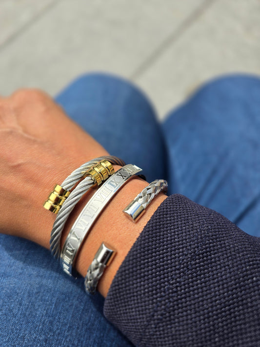 Roma Luxe Trio Stainless Steel & Gold Bracelet Set