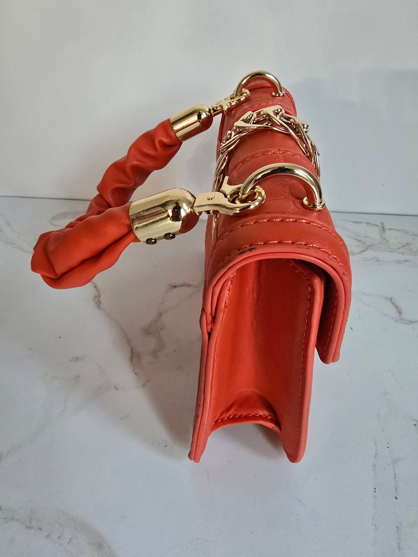 Orange Faux Skin Mini Handbag