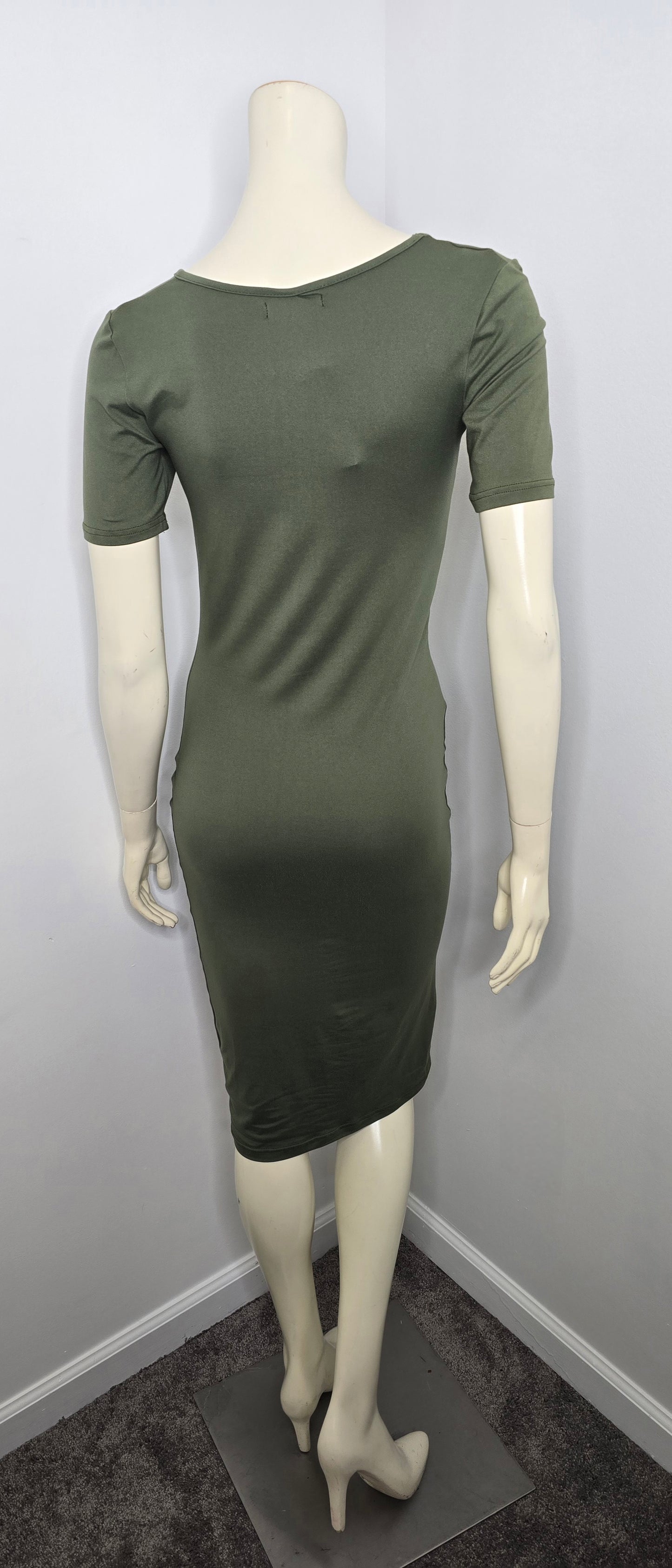 C-Mode Olive Fitted Midi Dress Sz S