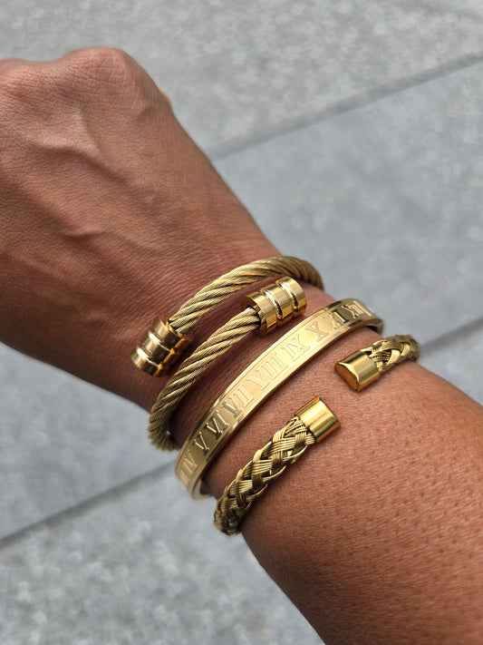 Roma Luxe Trio Stainless Steel & Gold Bracelet Set