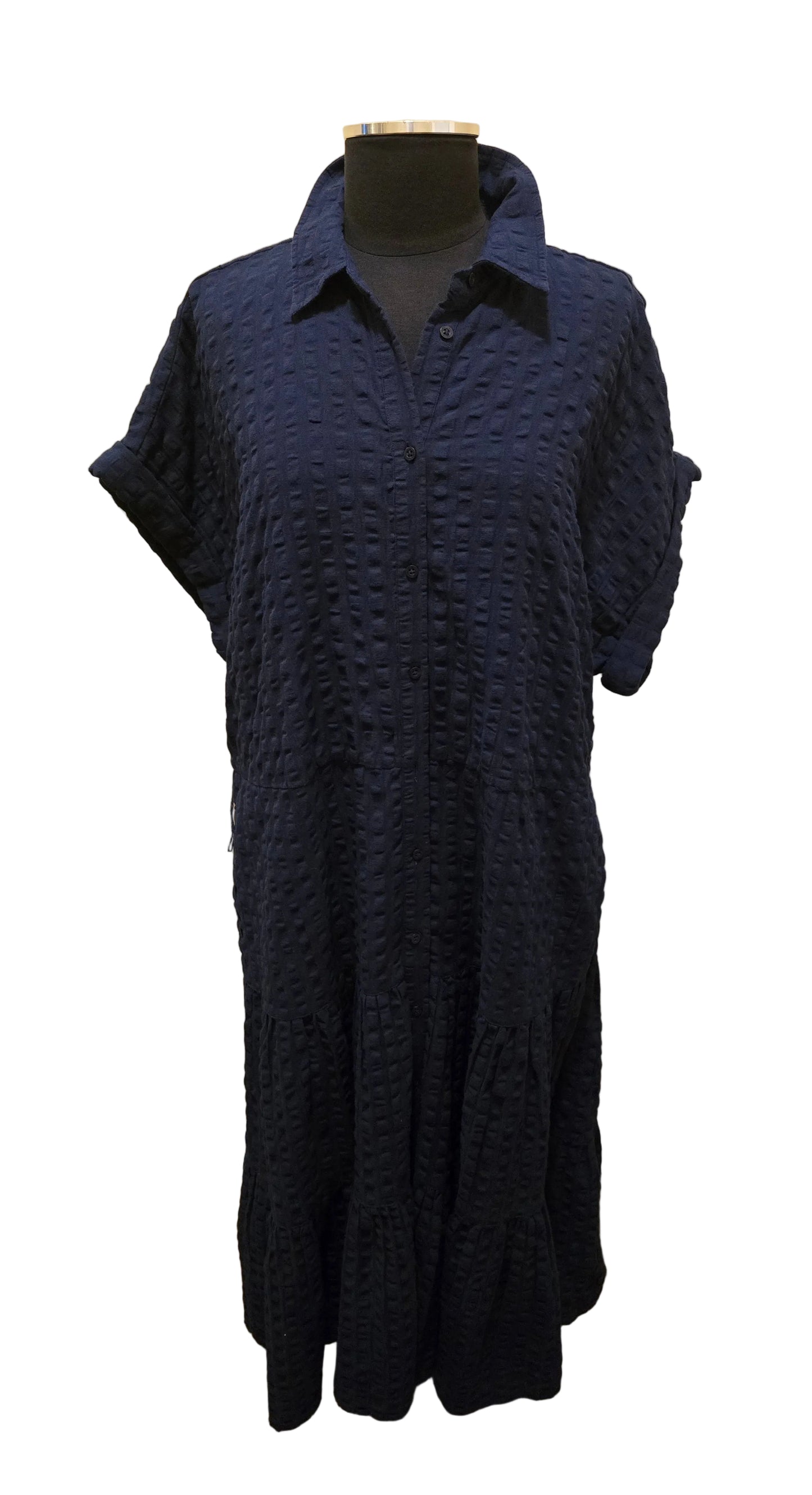 Designer Navy Gingham Cotton Dress Sz 18