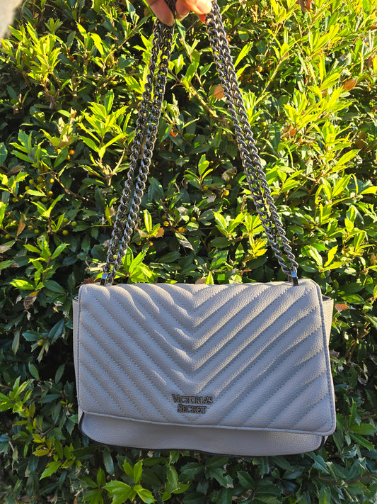 Victoria's Secret Grey Pebbled V-Quilt Chain Strap Shoulder Bag