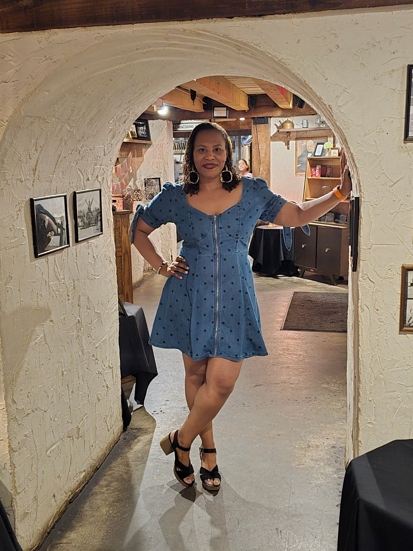 Fashion To Figure Denim Polka Dot Dress Sz 0X (Sz XXL)