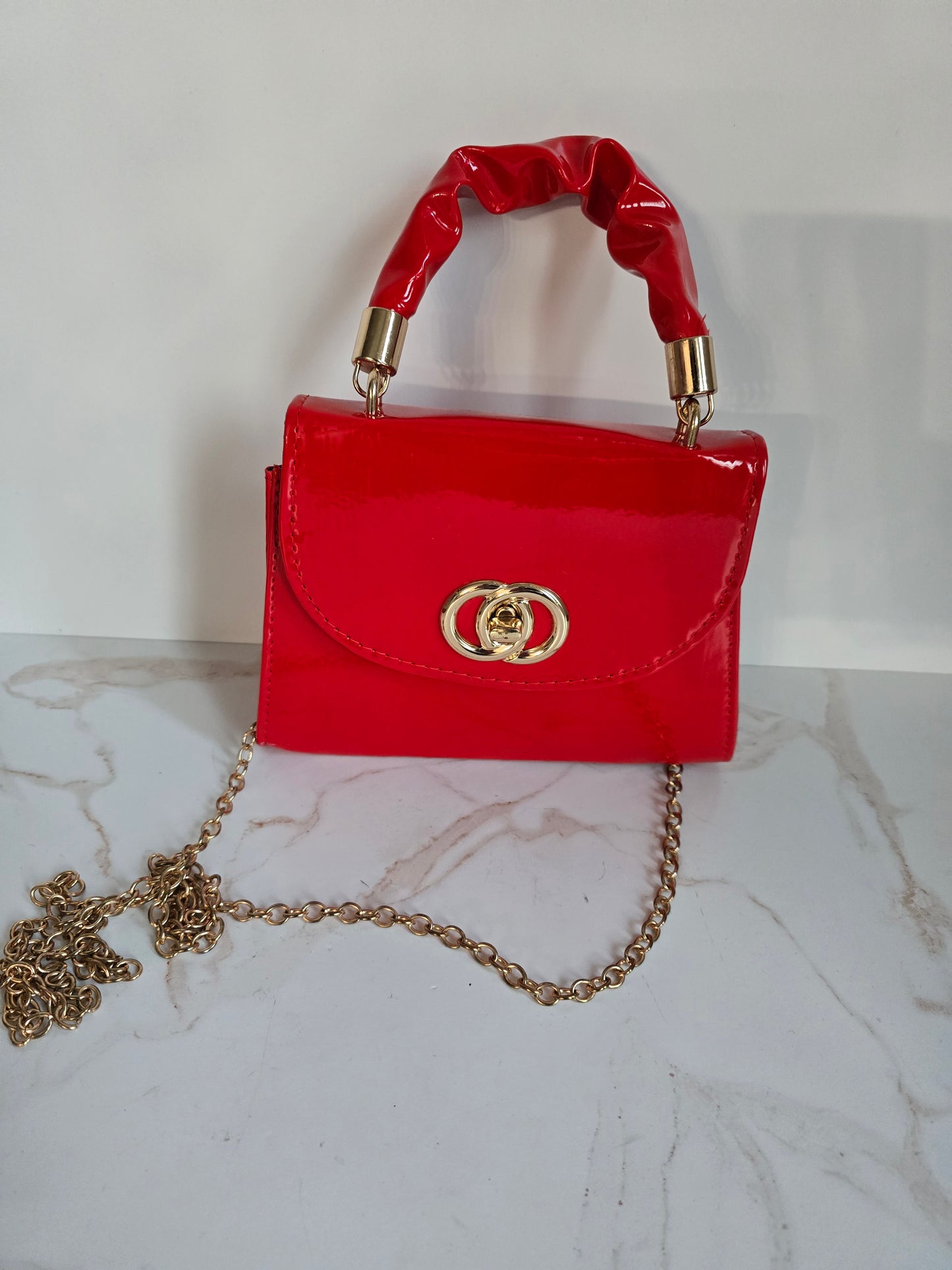Red Faux Patent Mini Handbag
