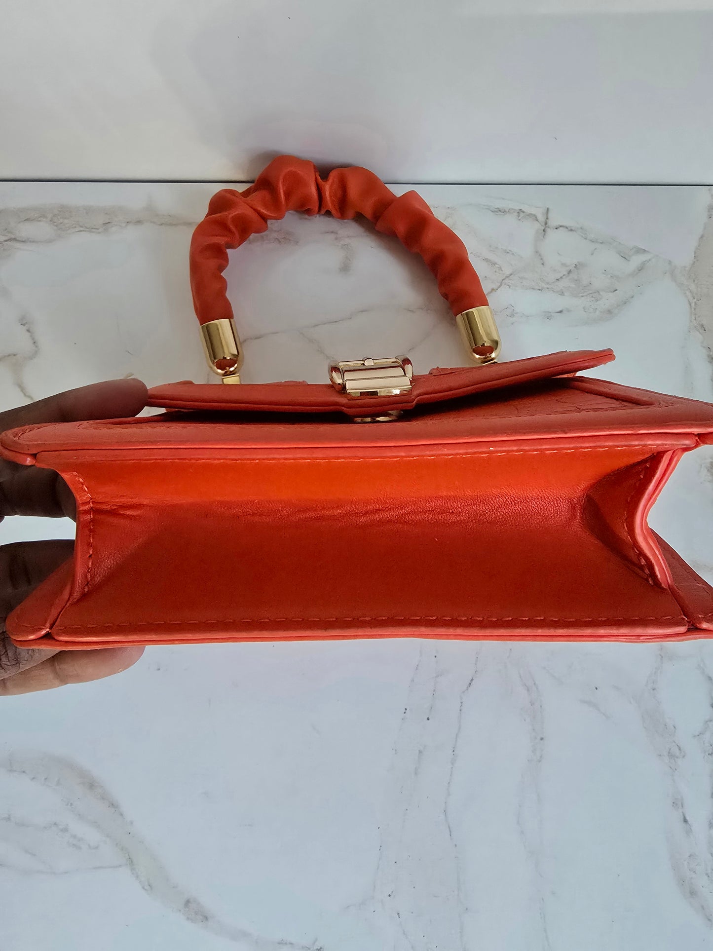 Orange Faux Skin Mini Handbag