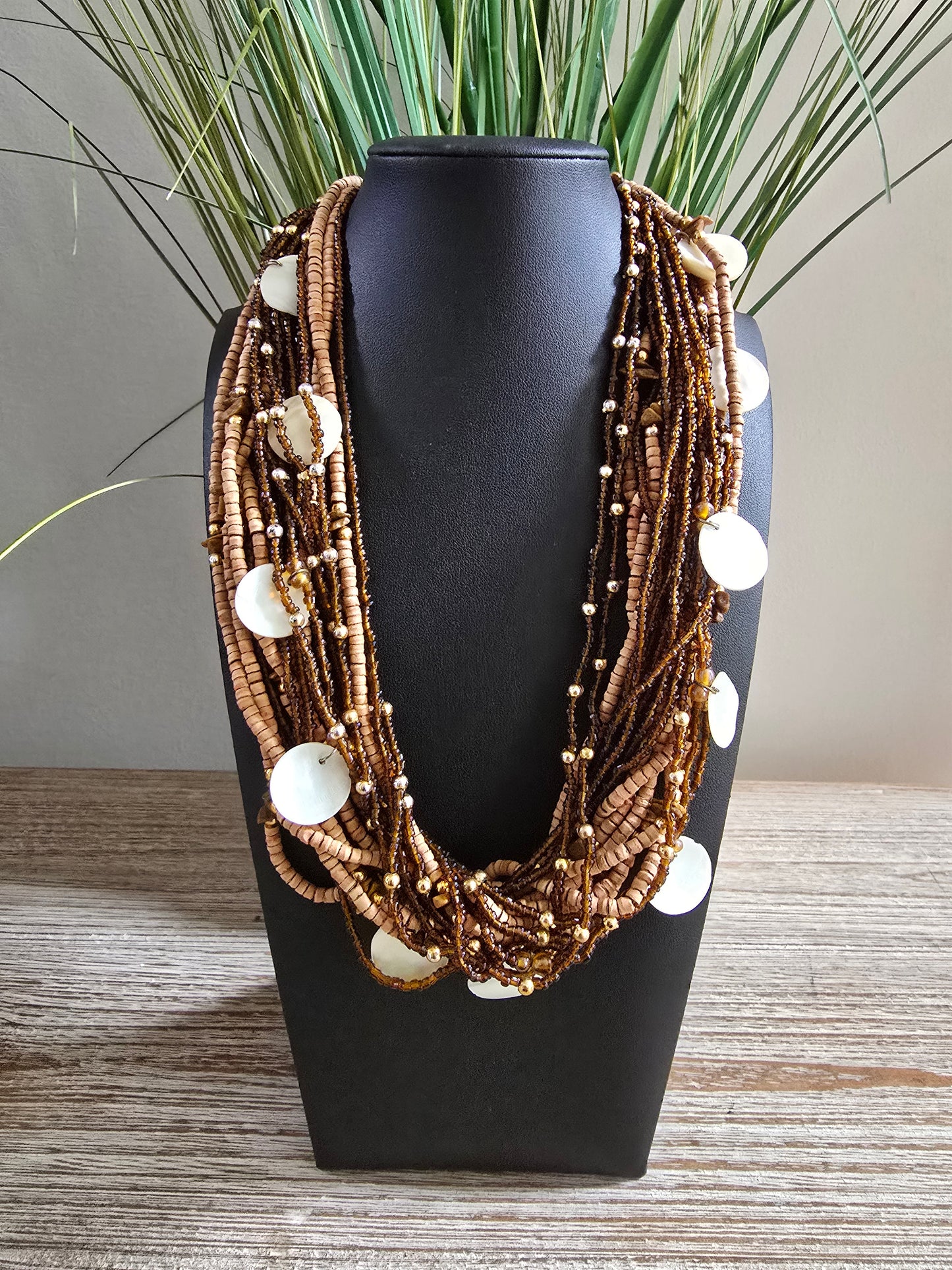 Brown Beads & Shells Necklace