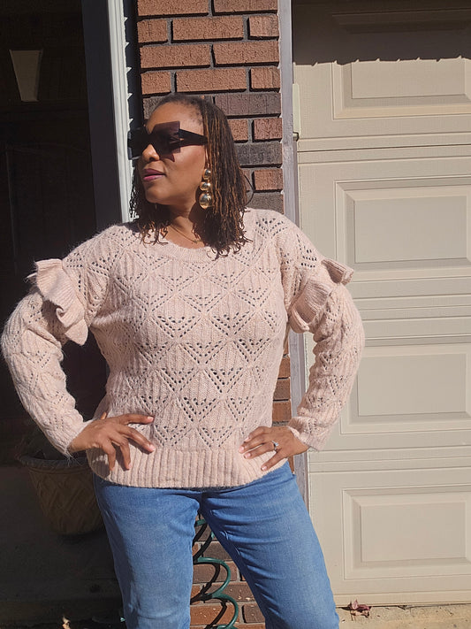 Old Navy Blush Ruffle Sleeve Sweater