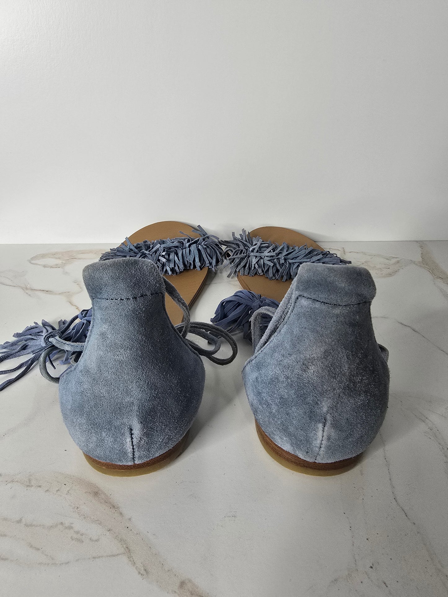 Steve Madden Blue Suede Fringe Sandals Sz 10