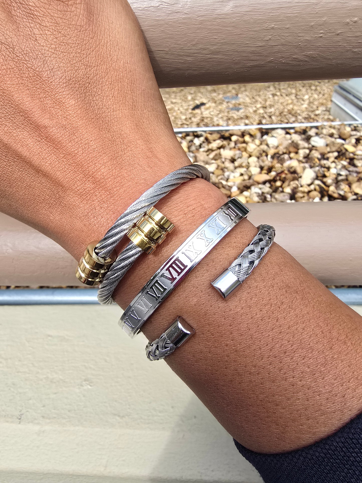 Roma Luxe Trio Stainless Steel & Gold Bracelet Set