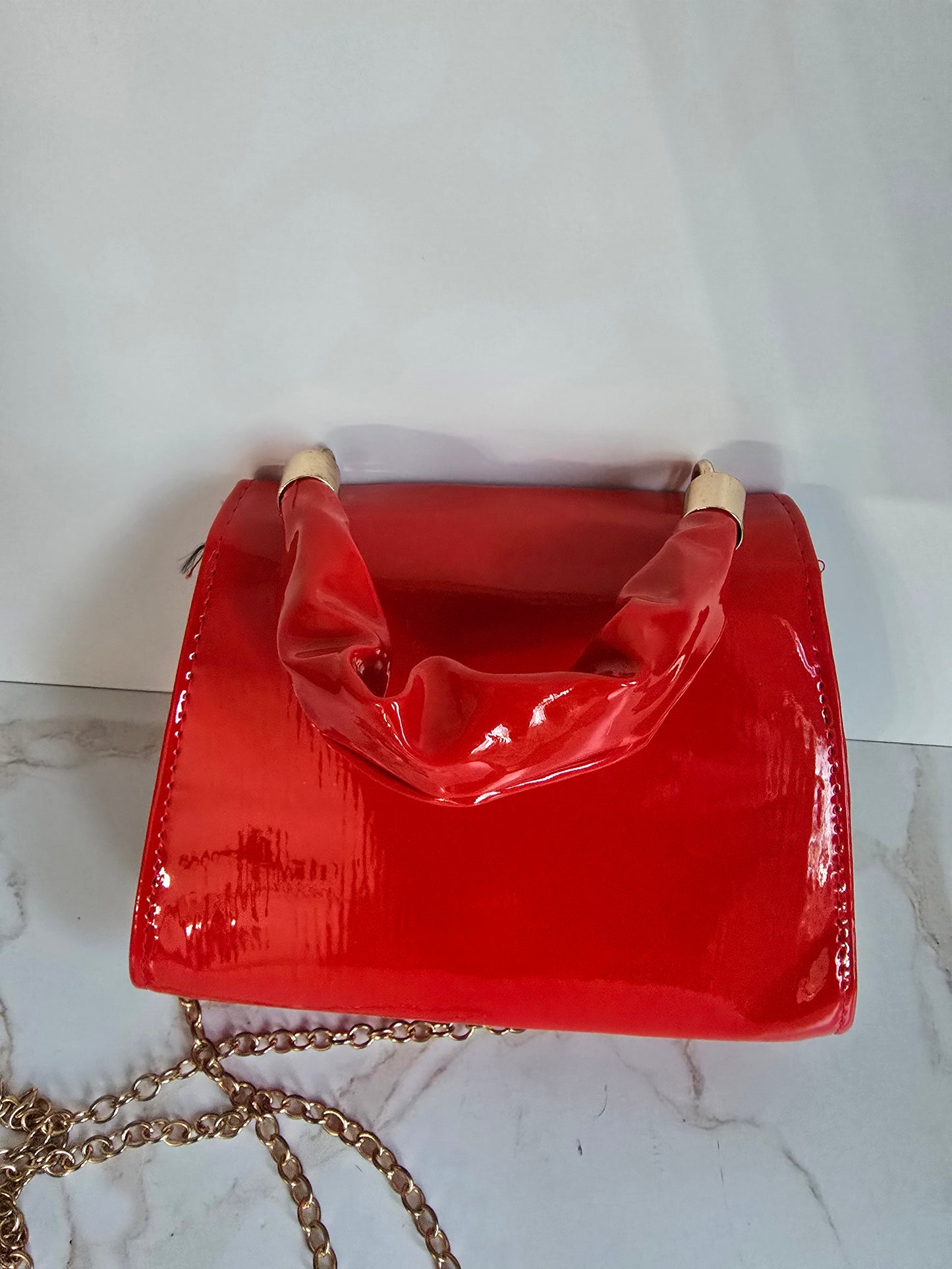 Red Faux Patent Mini Handbag