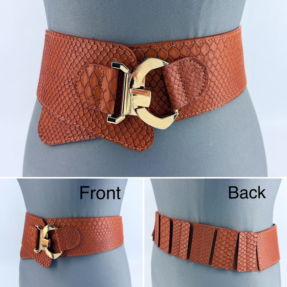 Cognac Faux Skin Belt Fits Sz L/XL