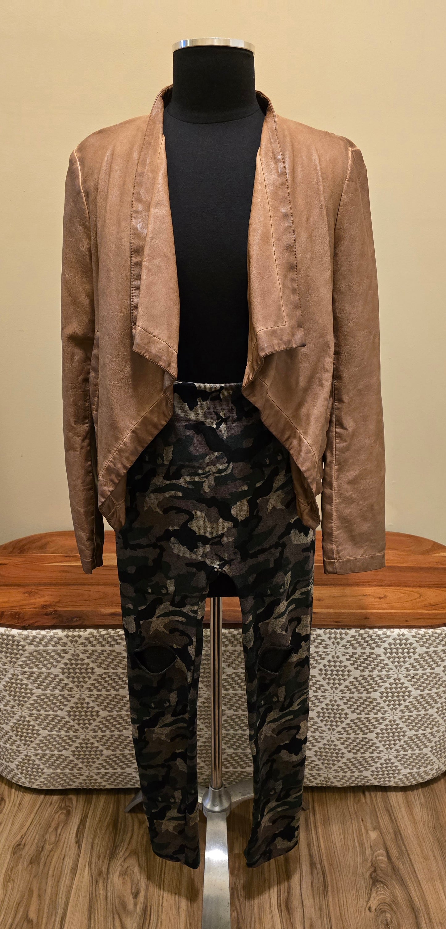 Blu Pepper Brown Vegan Leather Moto Jacket Sz S