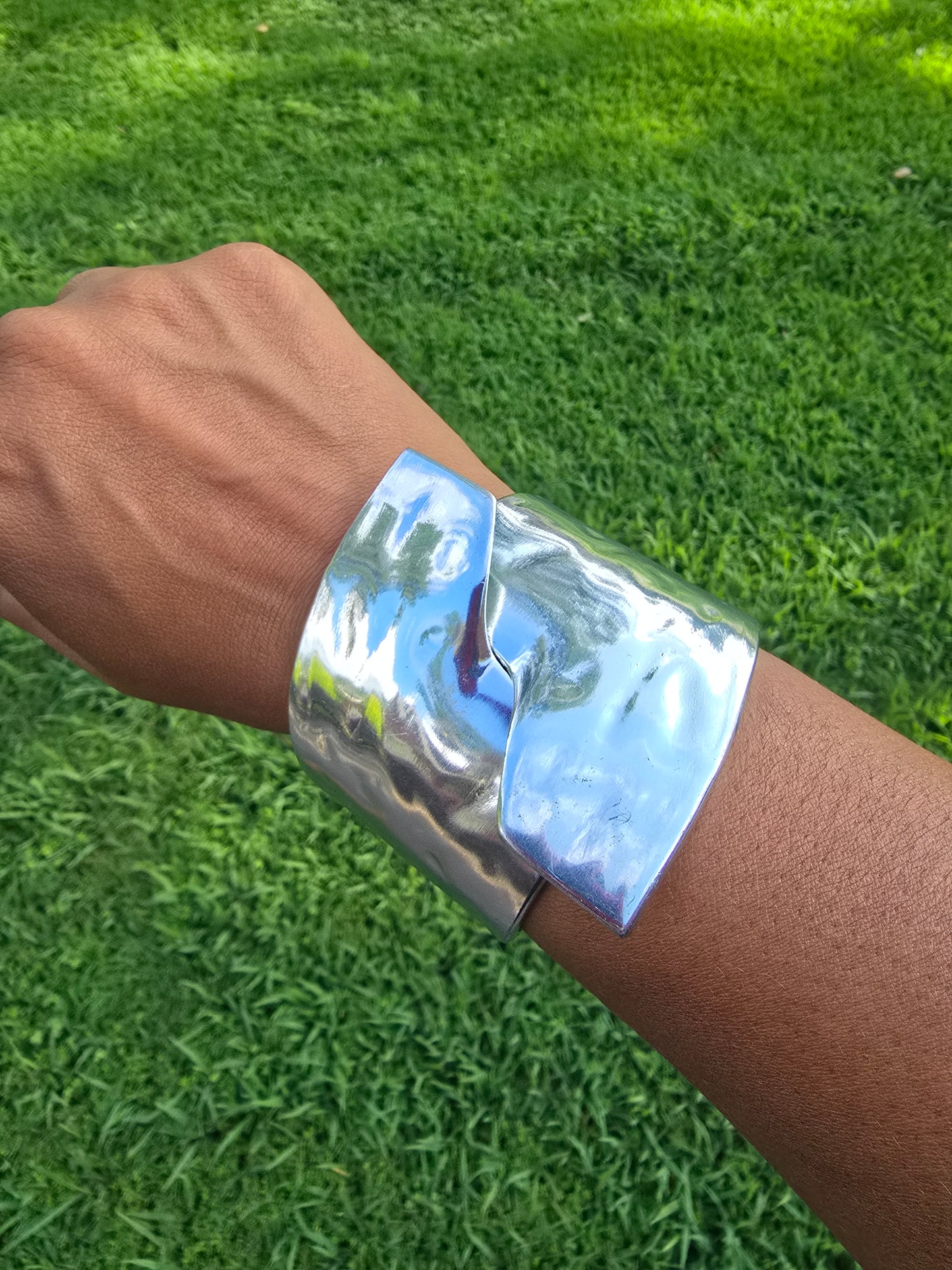 Overlapping Silver Hammered Cuff