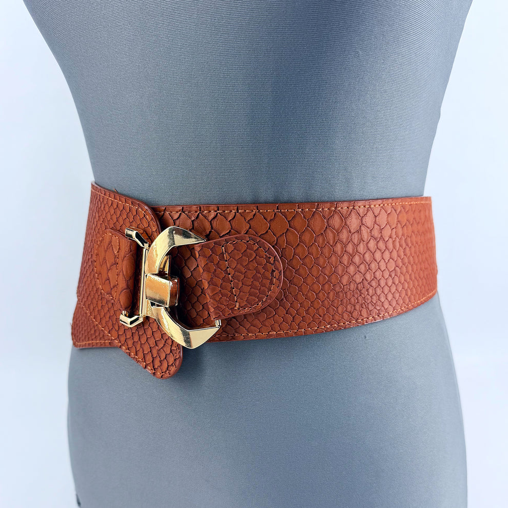 Cognac Faux Skin Belt Fits Sz L/XL